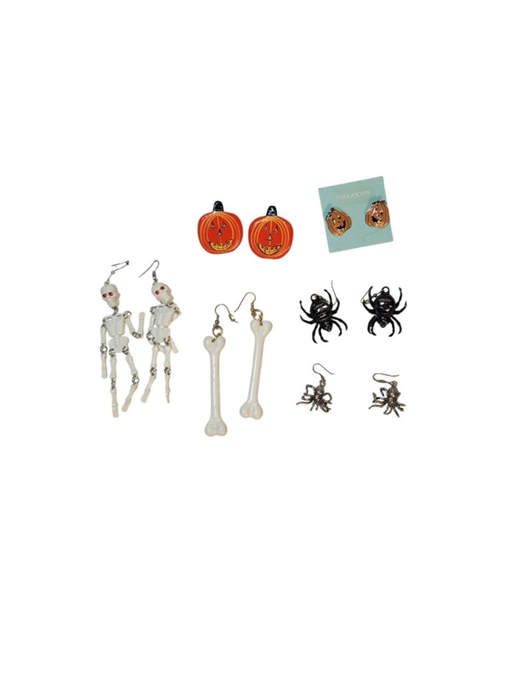 Halloween Dangle & Stud Earrings Set Skeletons Pumpkins Spiders & Bones Costume